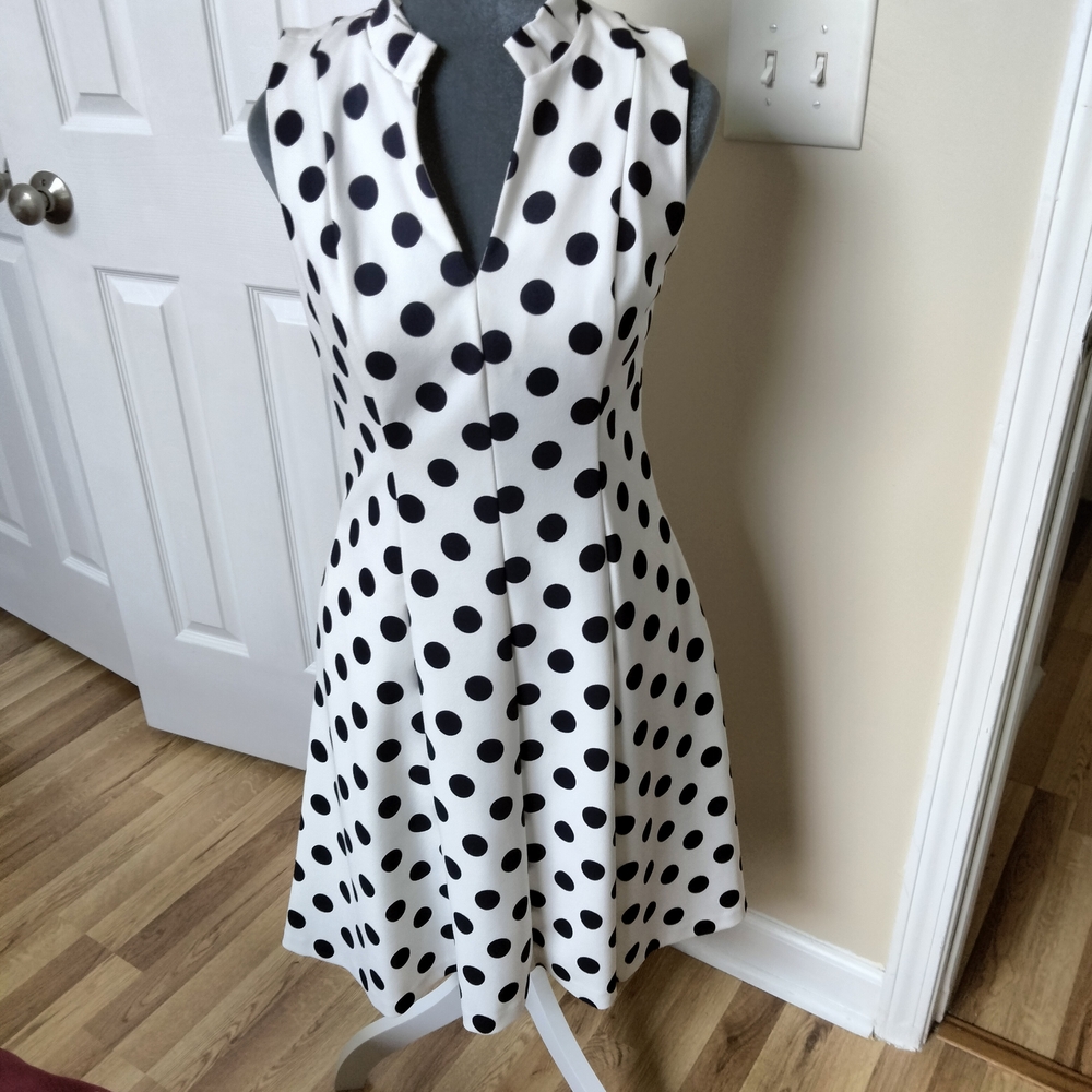 Jessica Howard Black and White A-Line Dress with Mock Neck